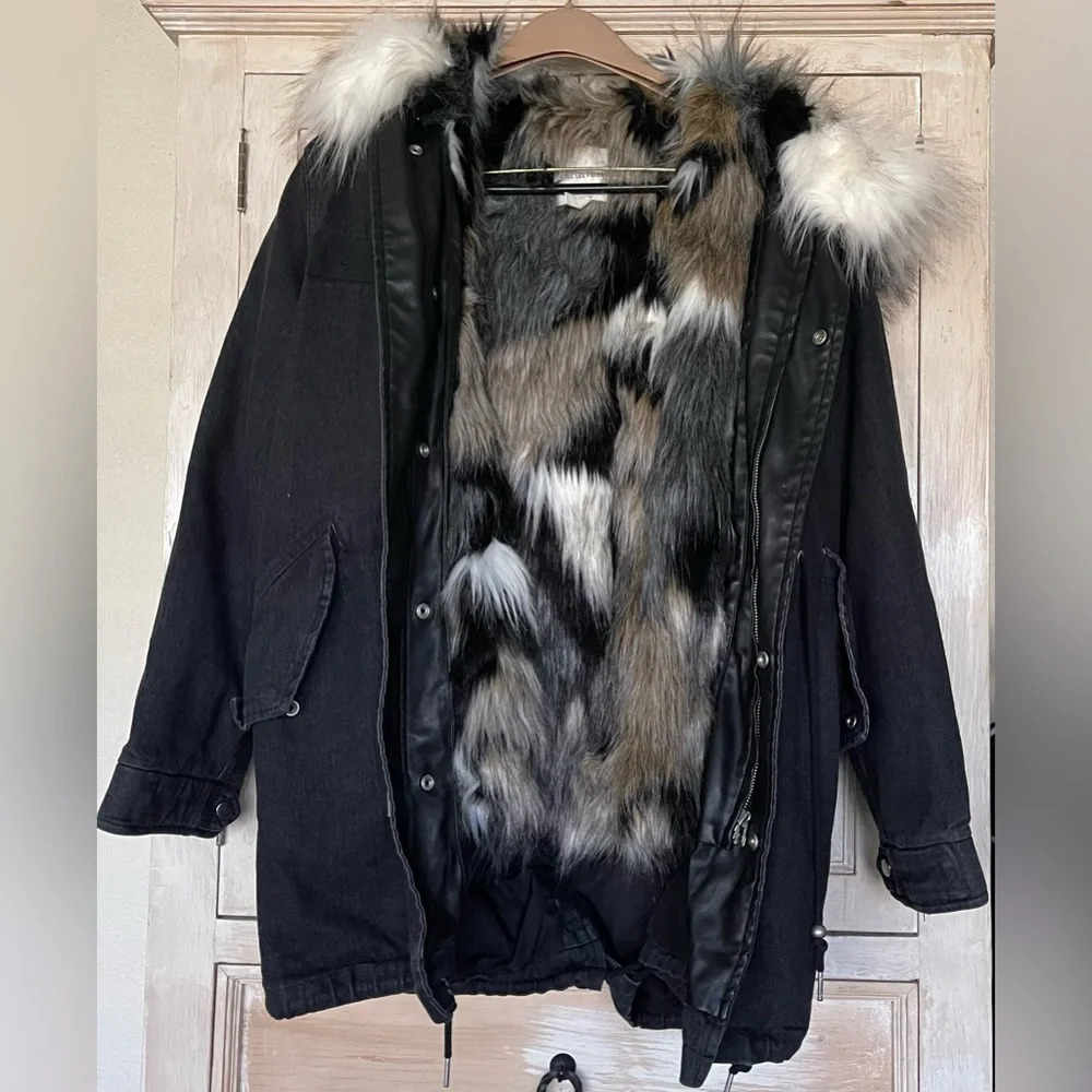 Avec Les Filles Faux Fur Trim Denim Parka - Picture 8 of 10
